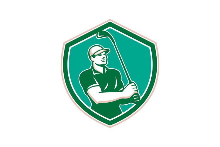 Golfer Tee Off Golf Shield Retro example image 1