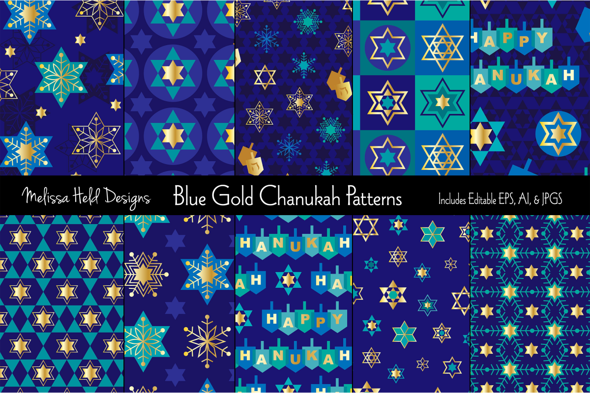 Blue Gold Hanukkah Patterns example image 1