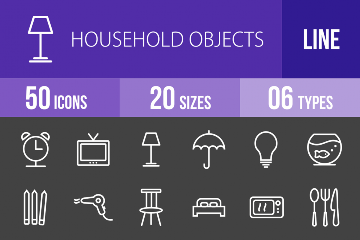 50 Household Objects Line Inverted Icons example image 1
