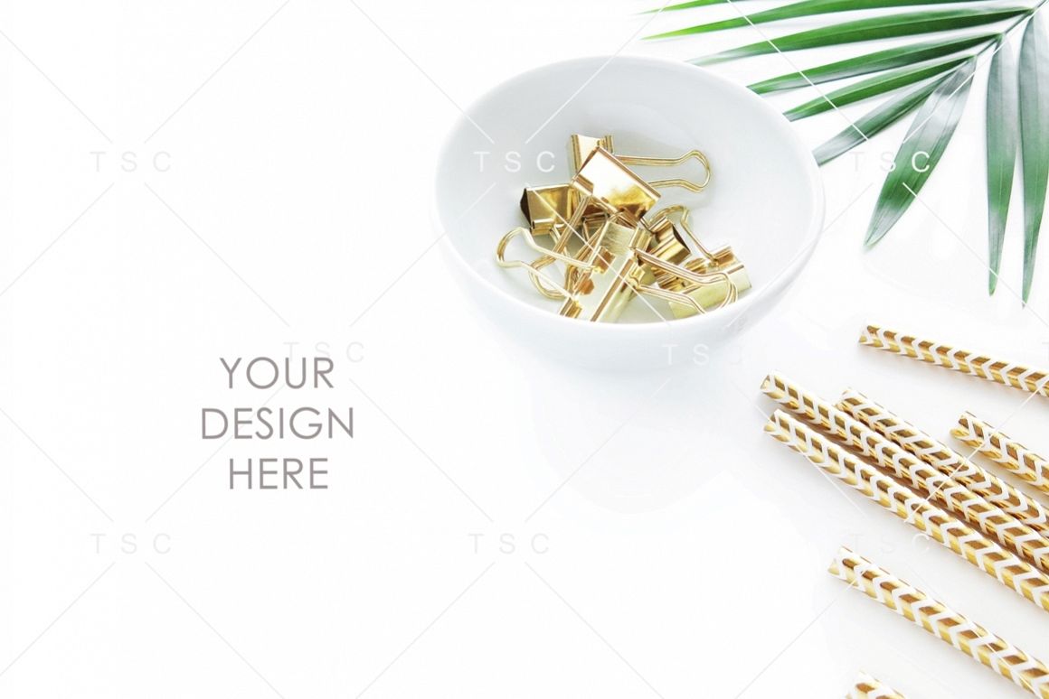 Gold Stationery & Palm Leaf Stock Photo example image 1