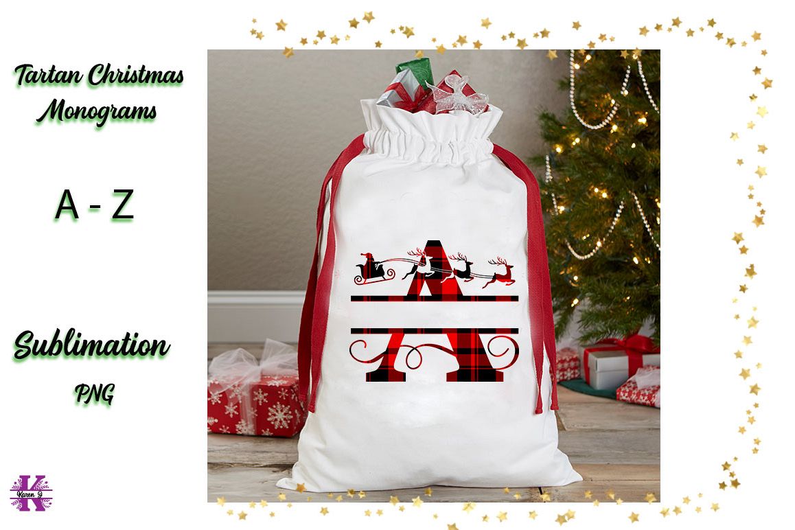 Tartan Sublimation Christmas Monograms example image 1