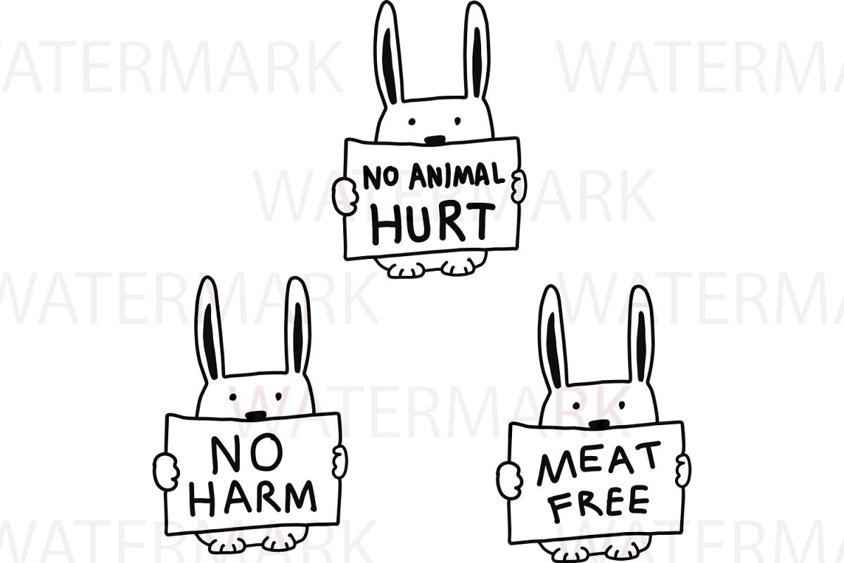 Rabbit with no animal hurt / no harm / meat free - SVG/JPG/PNG - Hand Drawing example image 1