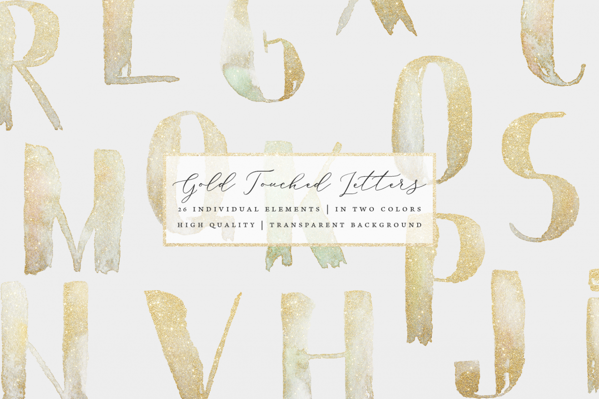 Gold watercolor letters, hand painted glitter alphabet example image 1