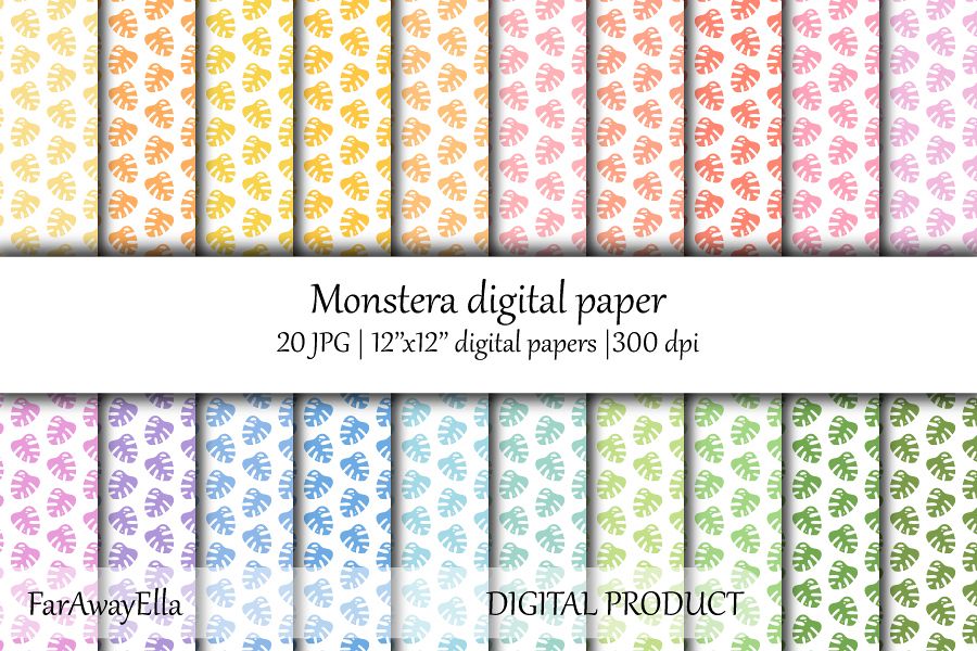 Monstera leaf JPG digital paper | 20 seamless backgrounds example image 1