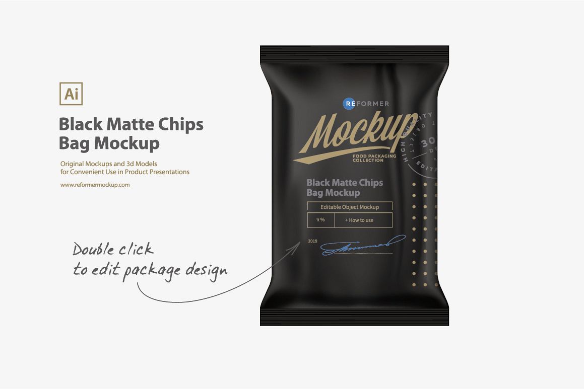 Black Matte Chips Bag Mockup example image 1