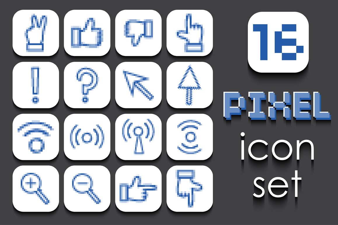 16 Pixel icons set. example image 1