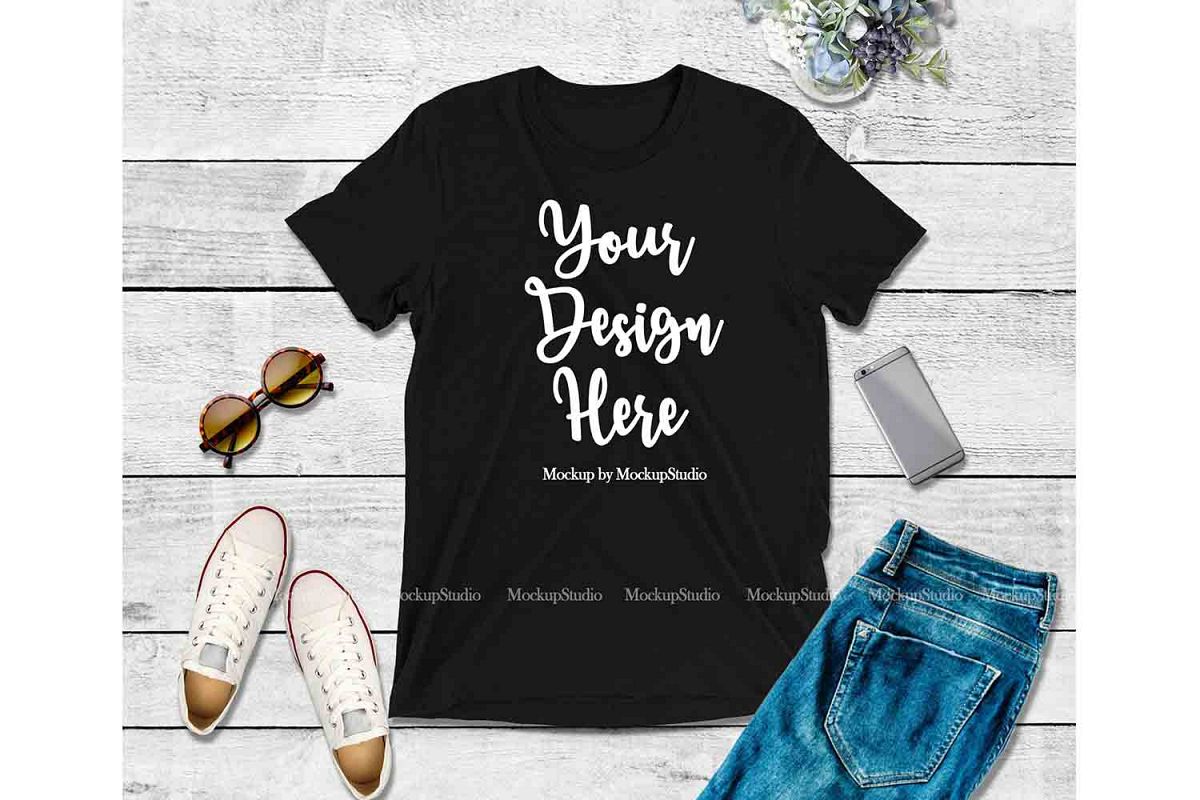 Black Shirt Mock Up, Bella Canvas 3413 Tshirt Mockup Display example image 1
