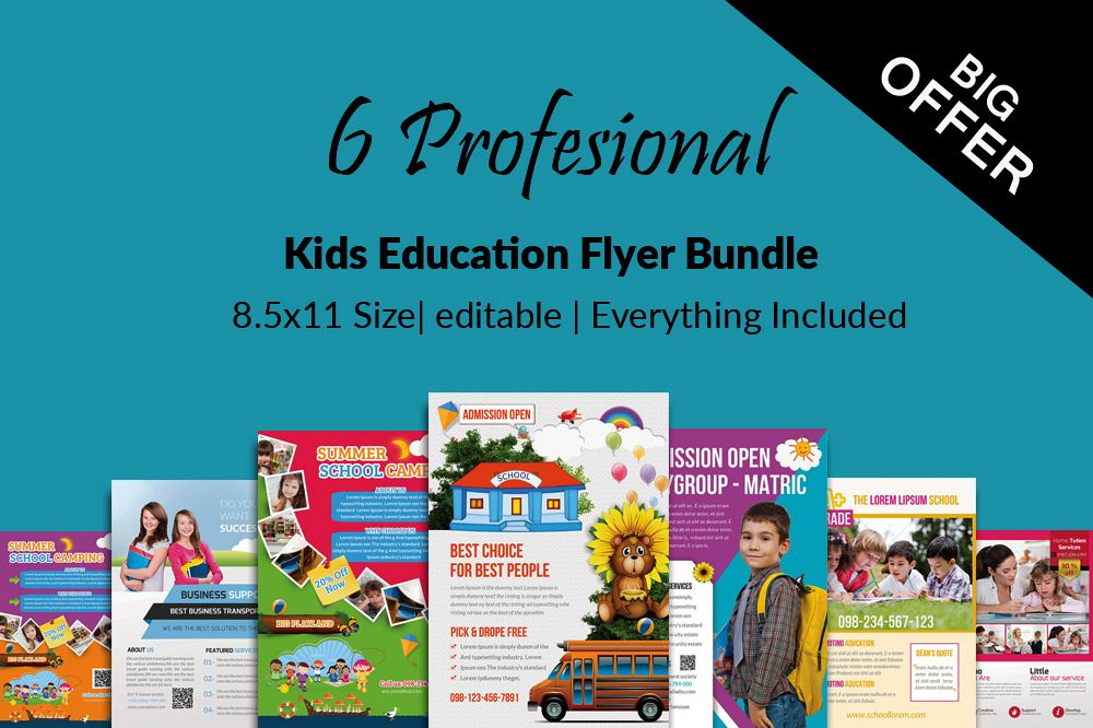 6 Kids School Education Flyers Bundle example image 1
