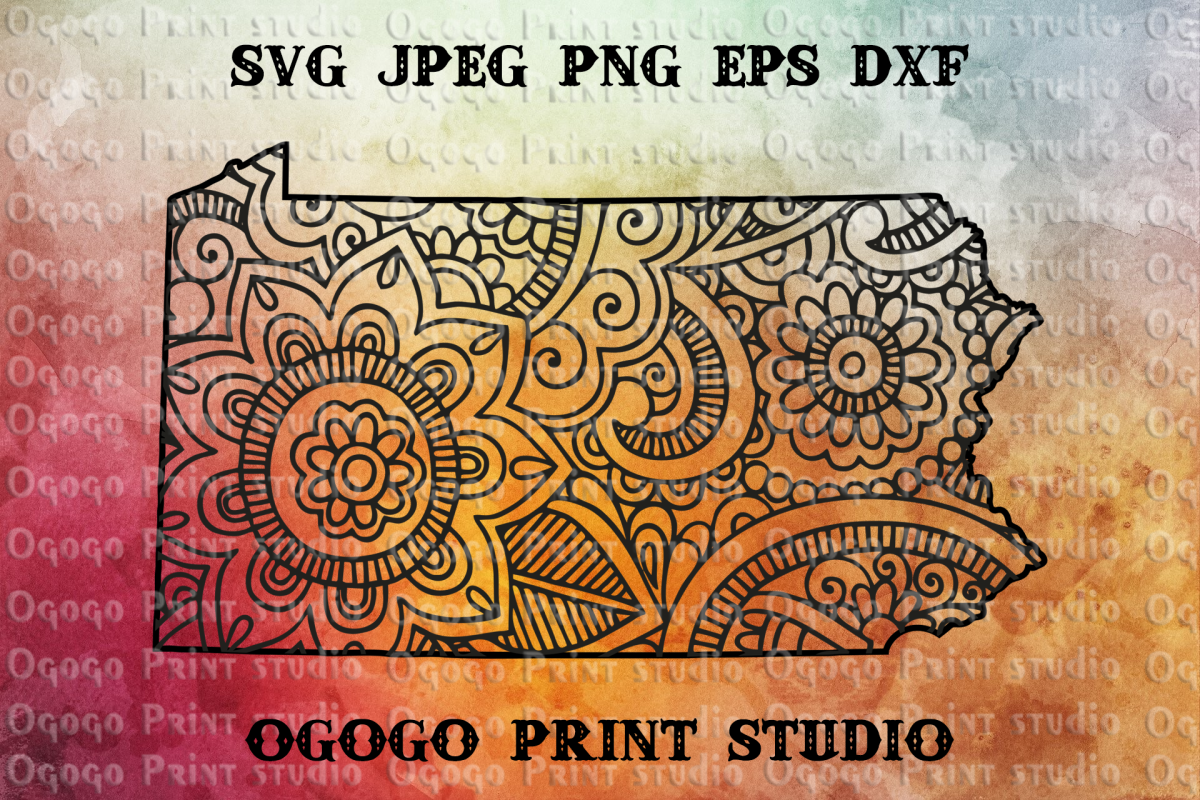 Pennsylvania Map SVG, Zentangle SVG, Mandala svg example image 1