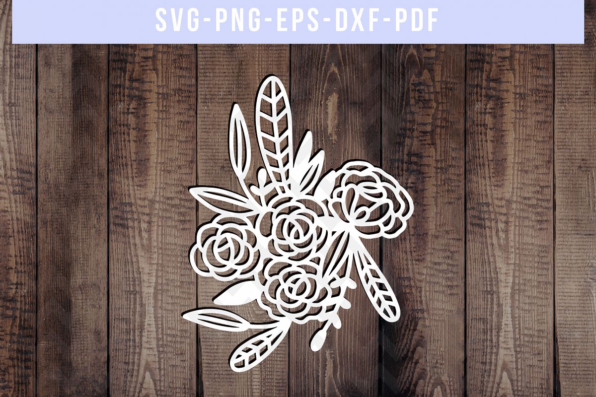 Floral Rose Papercut Template, Flower Arrangement SVG, PDF example image 1