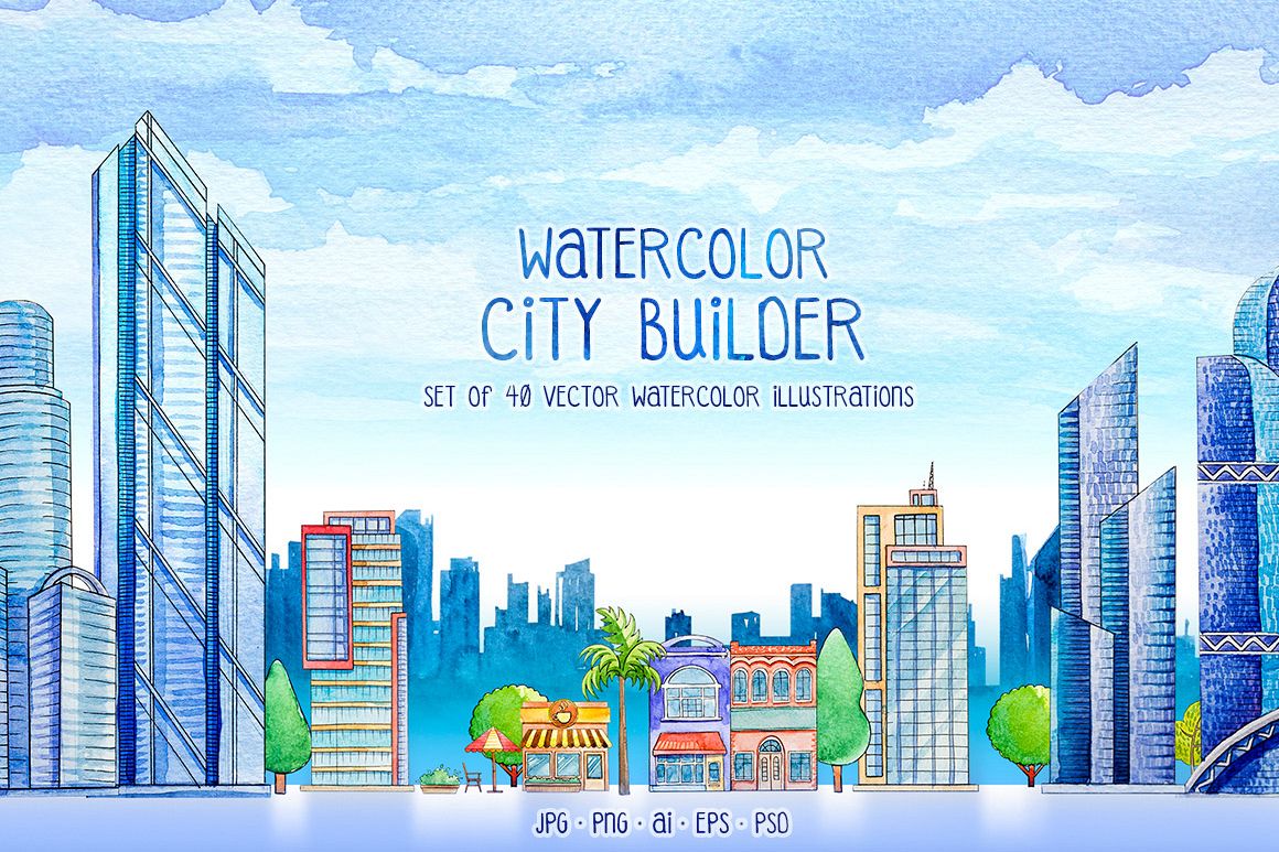 City Builder. Watercolor. example image 1