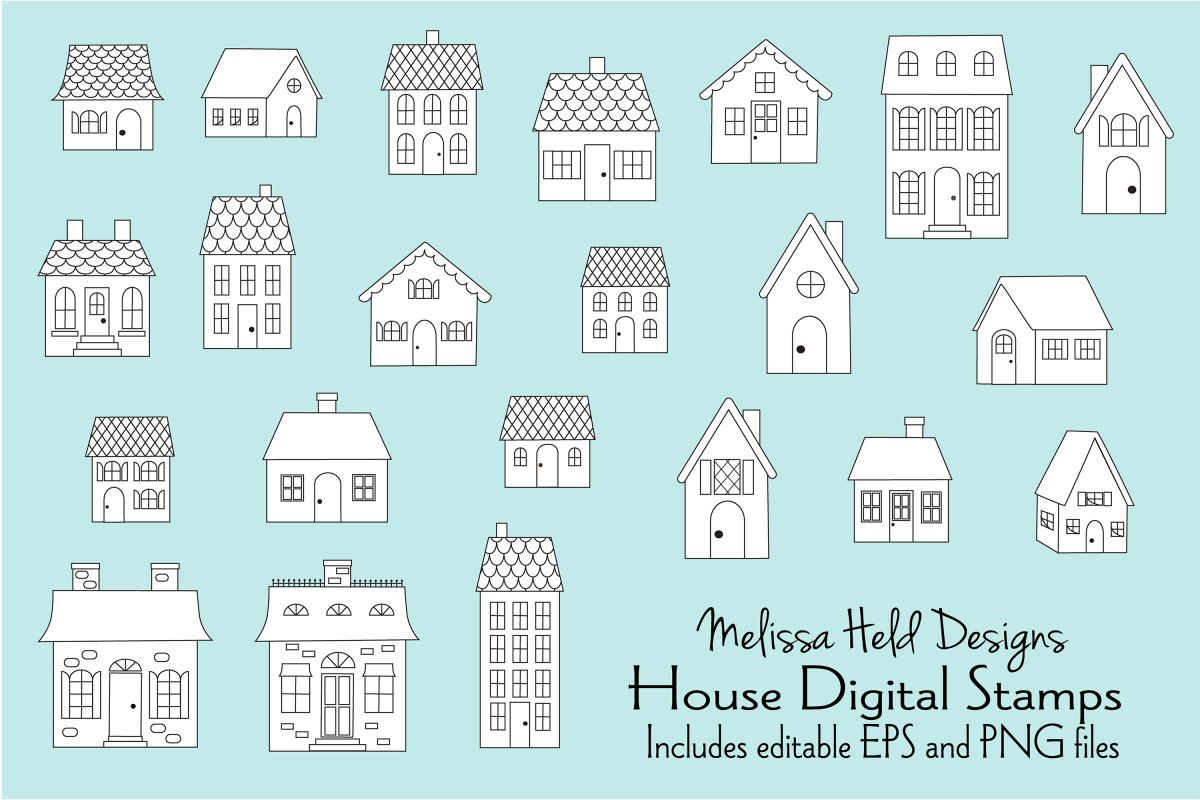 Houses Digital Stamps Clipart example image 1