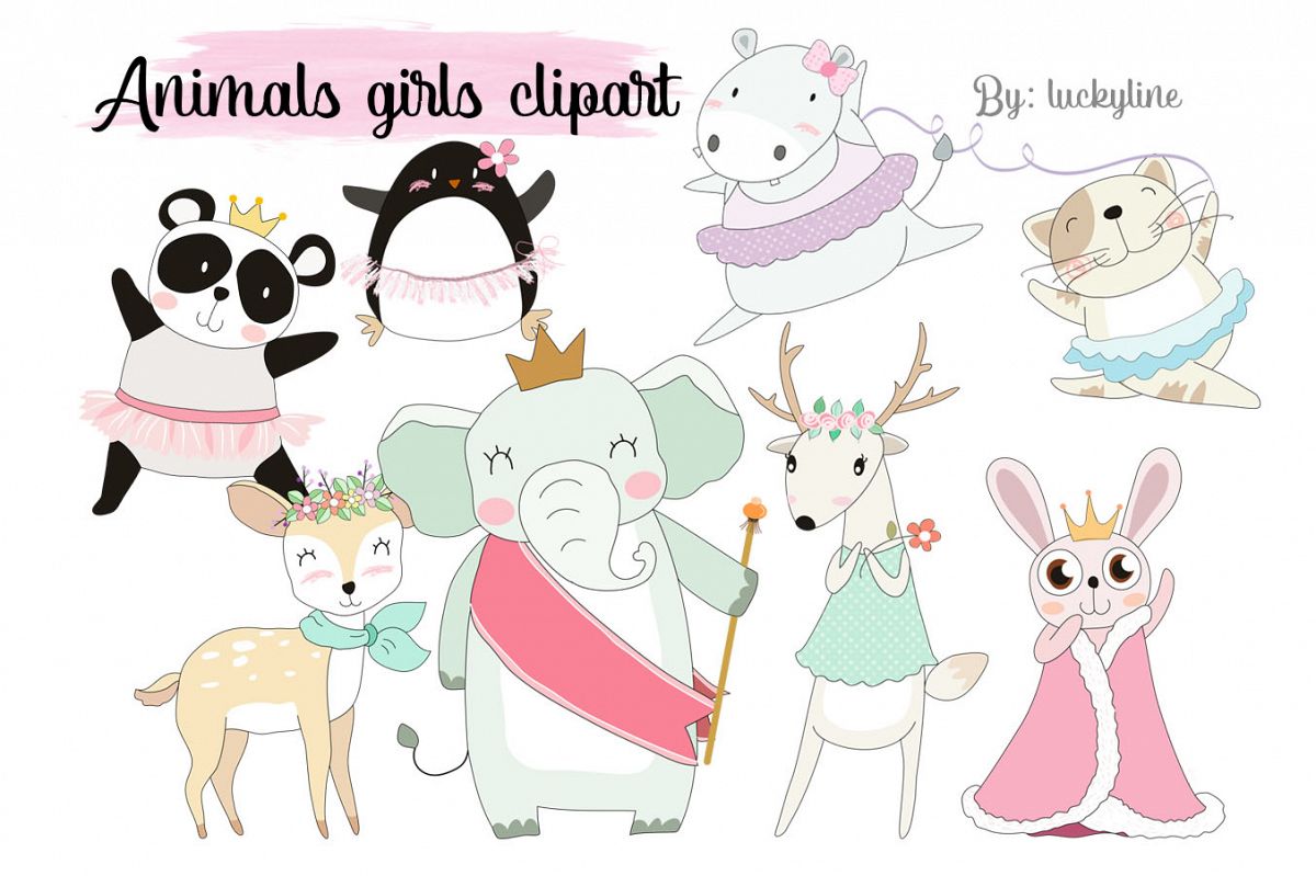 Animals girl clipart Instant Download PNG file - 300 dpi example image 1