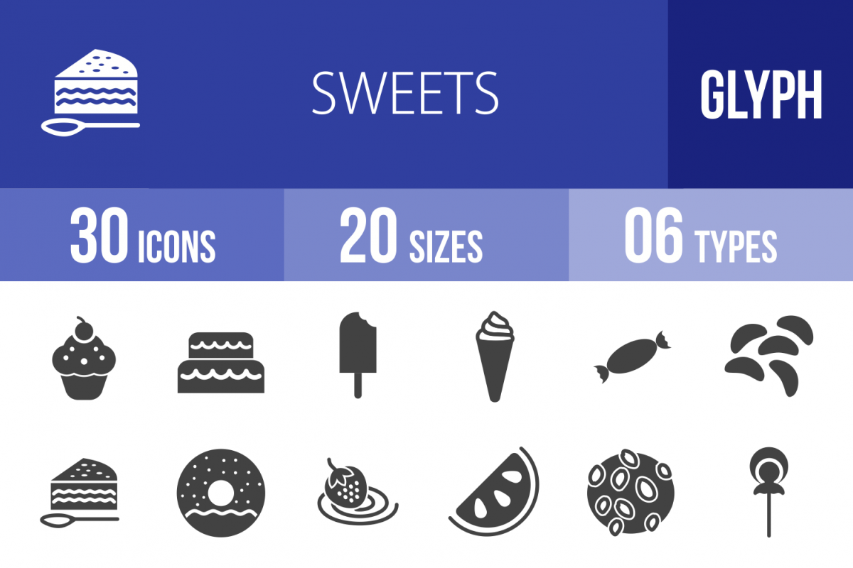 30 Sweets & Confectionery Glyph Icons example image 1