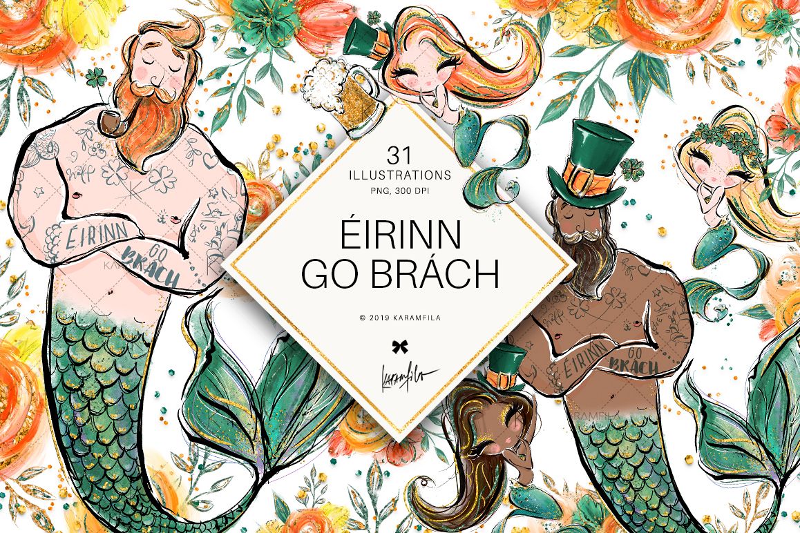 St Patrick's Mermaids Clipart example image 1