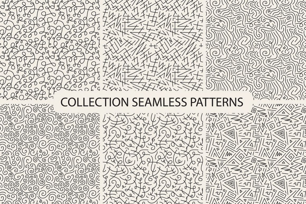 Hand drawn seamless curly patterns. example image 1
