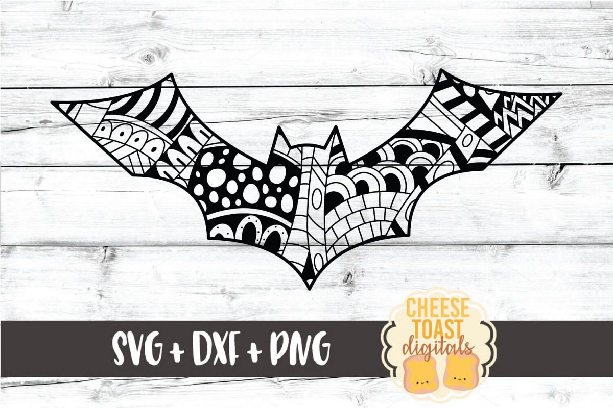 Bat - Zen Doodle Art - Halloween SVG PNG DXF Files example image 1