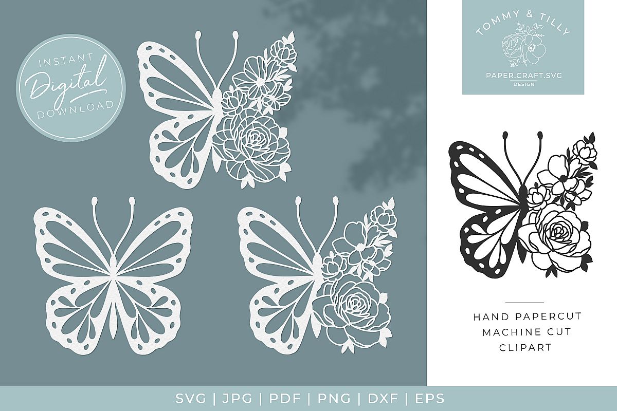 Download Flower Butterfly x 3 - SVG DXF PNG EPS JPG PDF Cutting ...