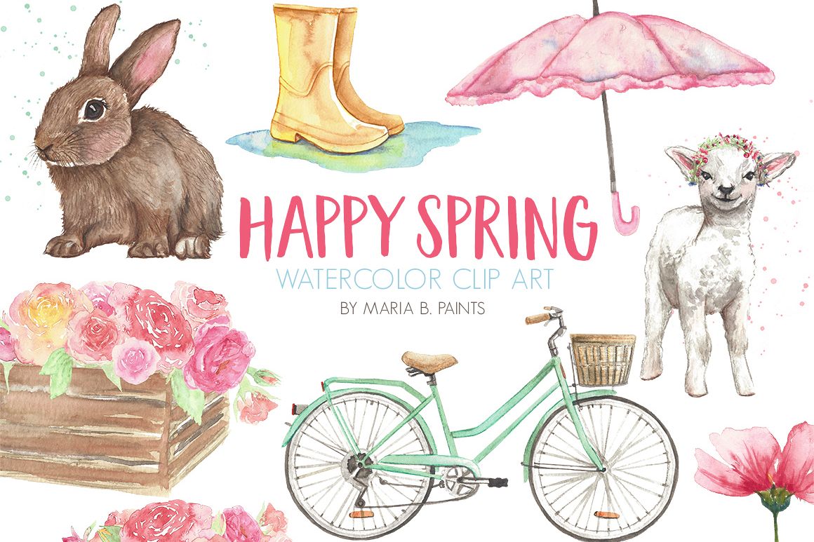 Download Spring, Easter Watercolor Clip Art Set