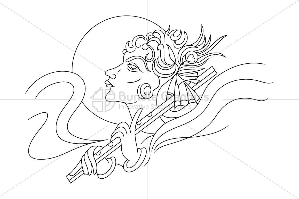Krishna with Flute - Artistic Illustration example image 1