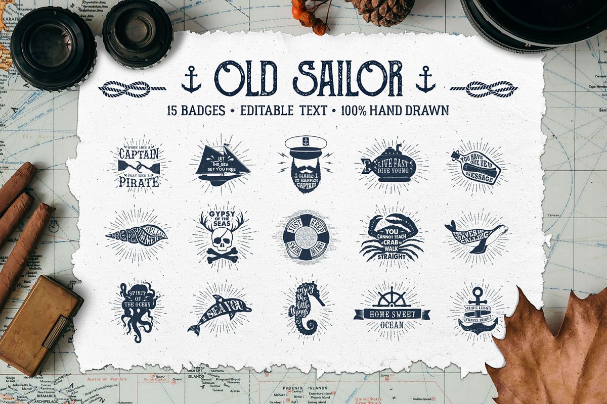 Old Sailor. Vintage Badges. Vol.1 example image 1