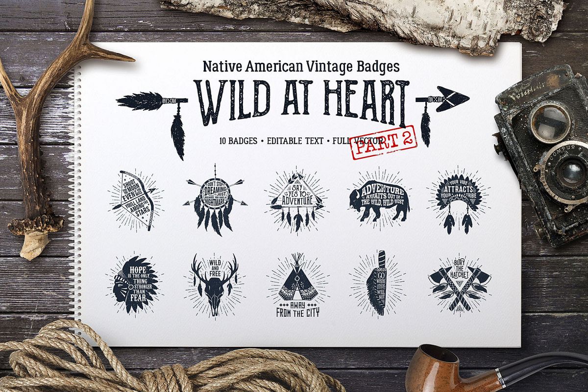 Wild at Heart. Native American Vintage Badges. Vol.2 example image 1