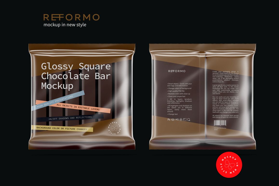 Transparent Square Chocolate Bar Mockup example image 1