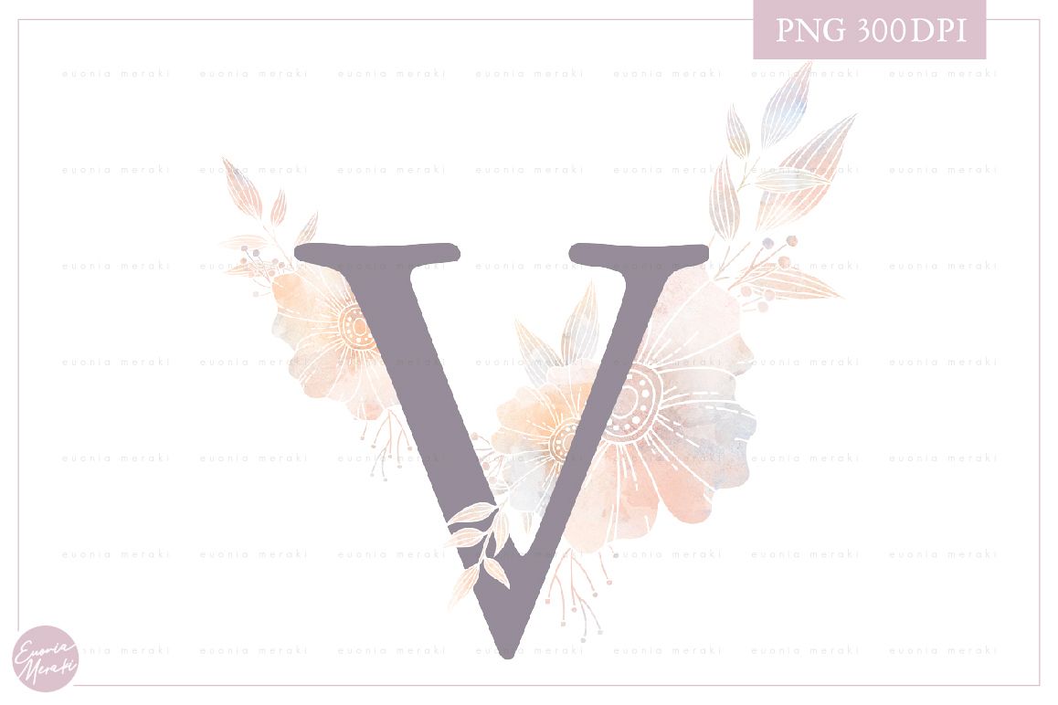 MONOGRAM Letter V Elegant Floral Monogram - Flower initials example image 1