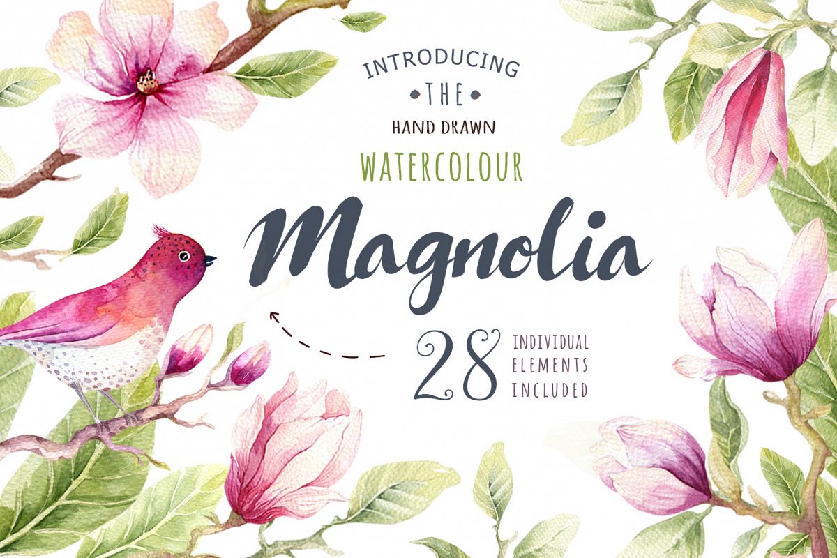 Watercolour magnolia and birds example image 1