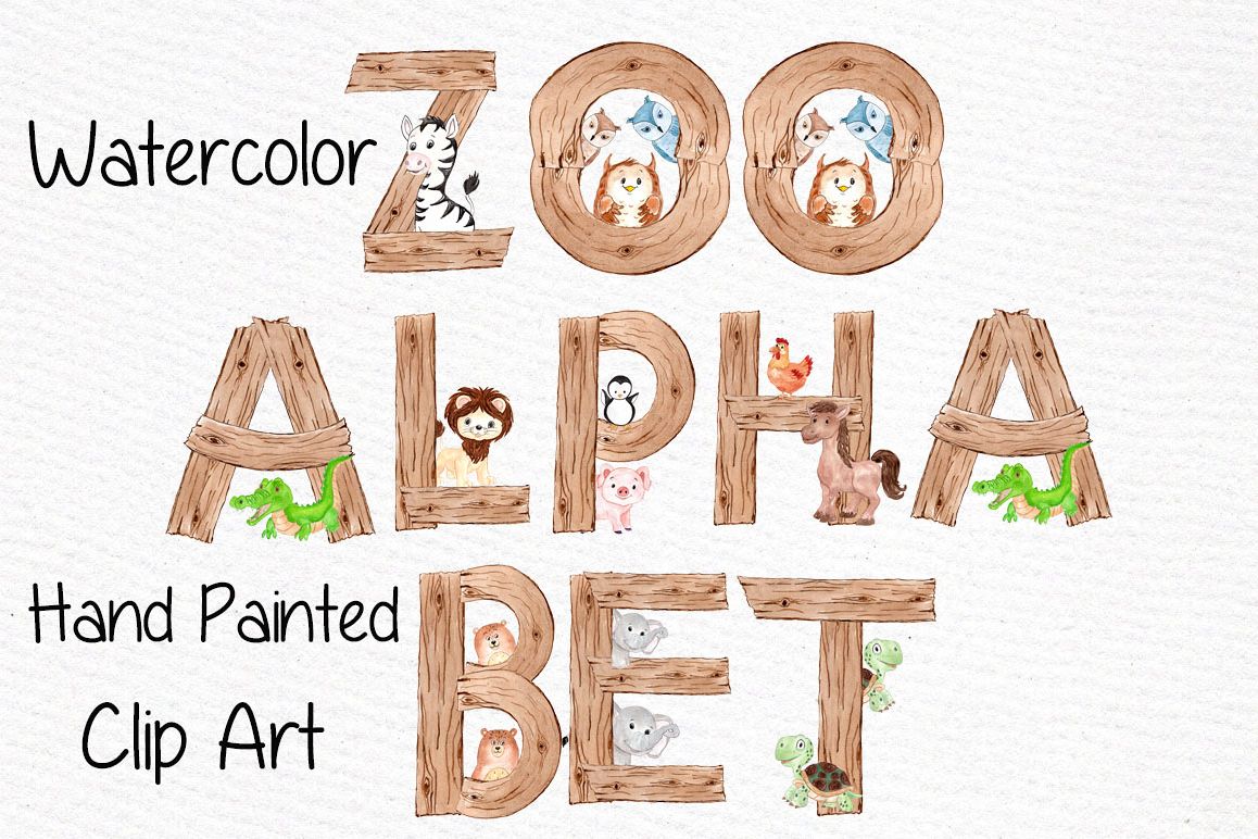 Watercolor animal alphabet clipart example image 1