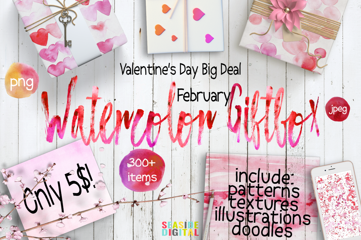 Valentine's Day Watercolor Giftbox example image 1