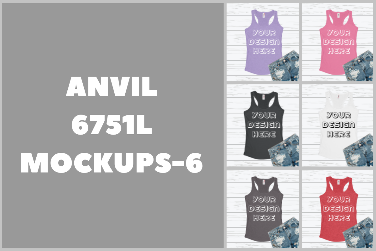 Anvil 6751L Racerback Tank Mockups with Background - 6 example image 1