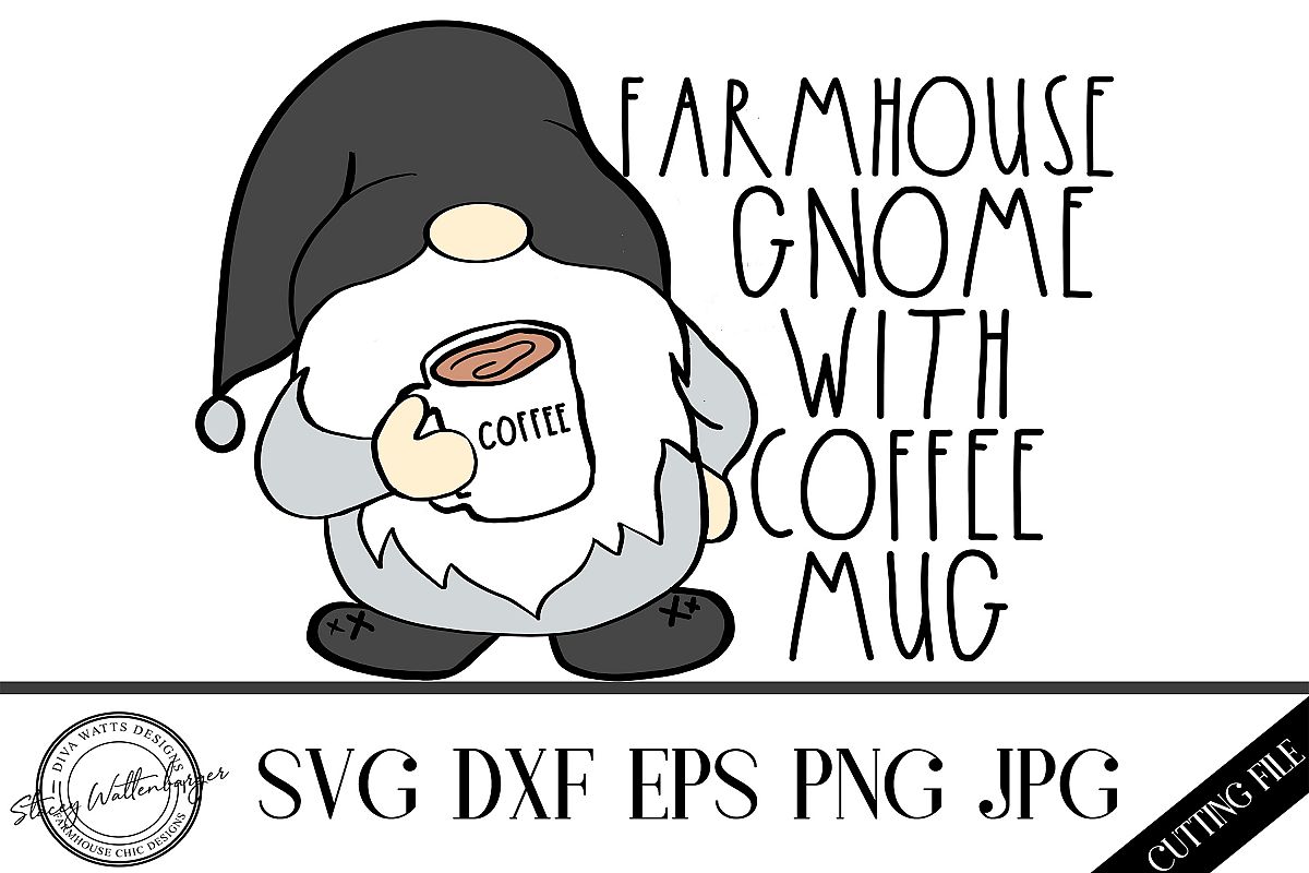 Farmhouse Gnome with Coffee Mug Cutting File example image 1