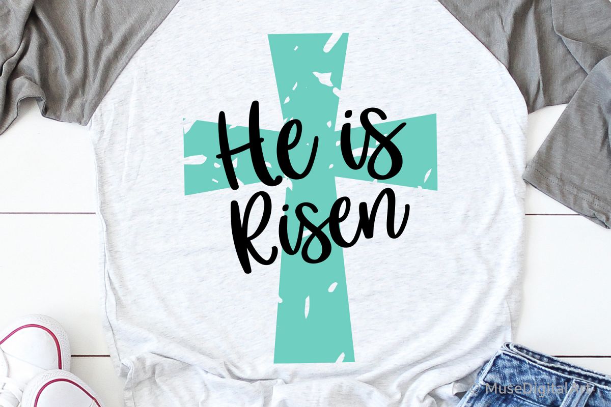He is Risen Svg, Easter Svg, Christian Svg Grunge Distressed example image 1
