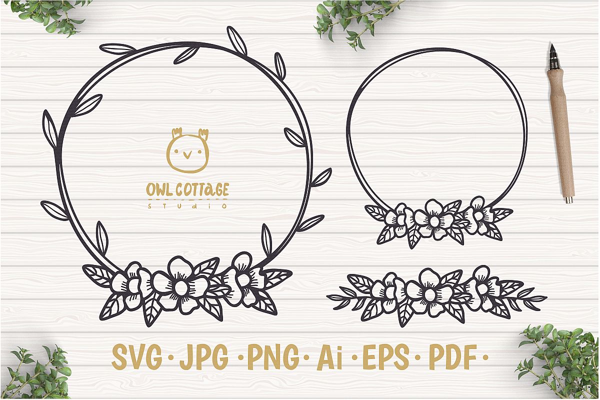 Circle Flowers Wreaths SVG, Monogram cut file, Wedding Flowe