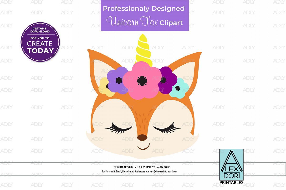 Unicorn, Floral Crown Fox PNG, Clipart example image 1