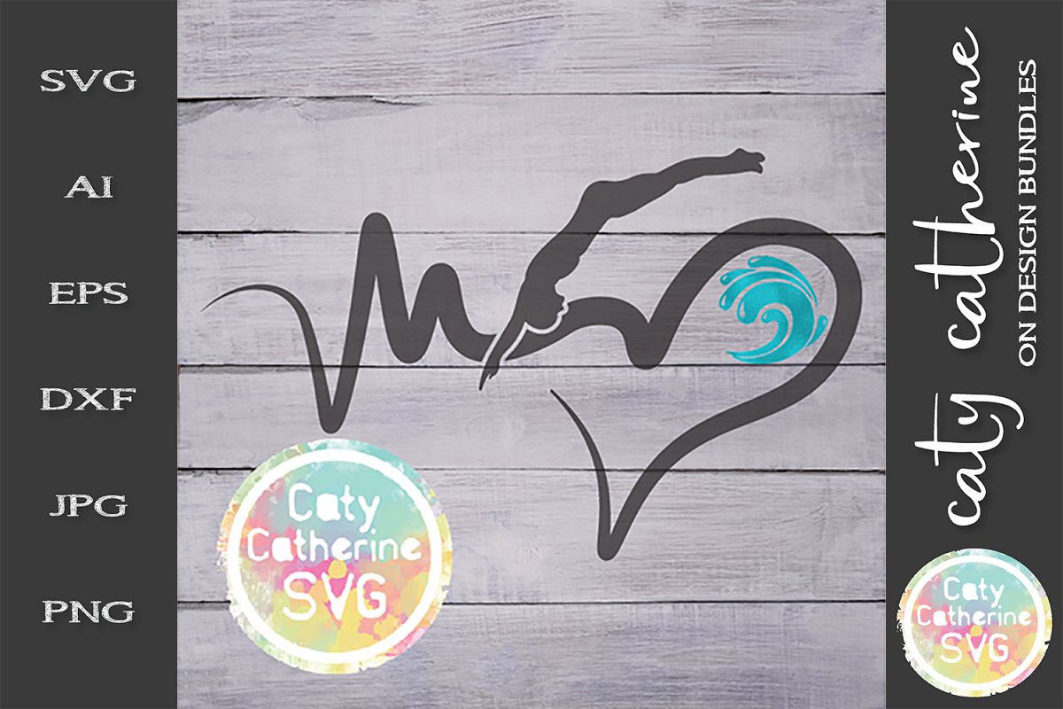 Heartbeat Love Heart Swimming Swimmer SVG Cut File example image 1