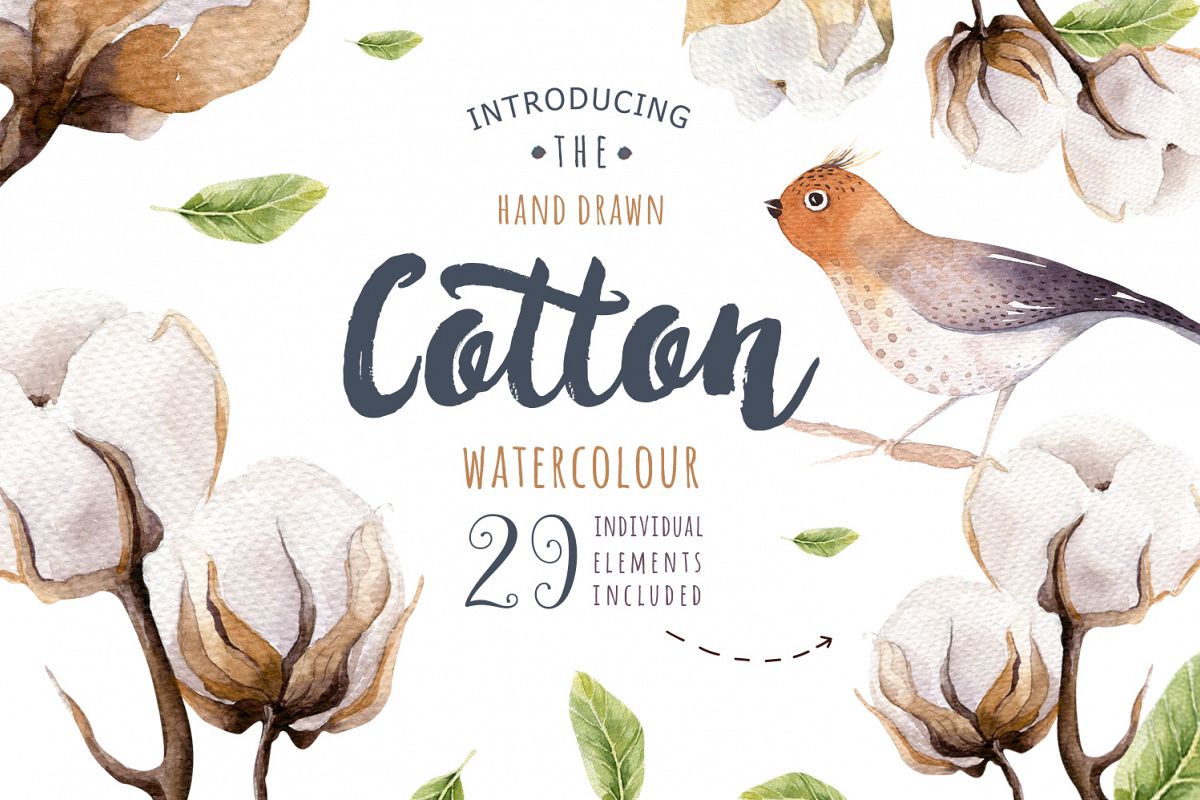 Watercolour cotton & birds example image 1