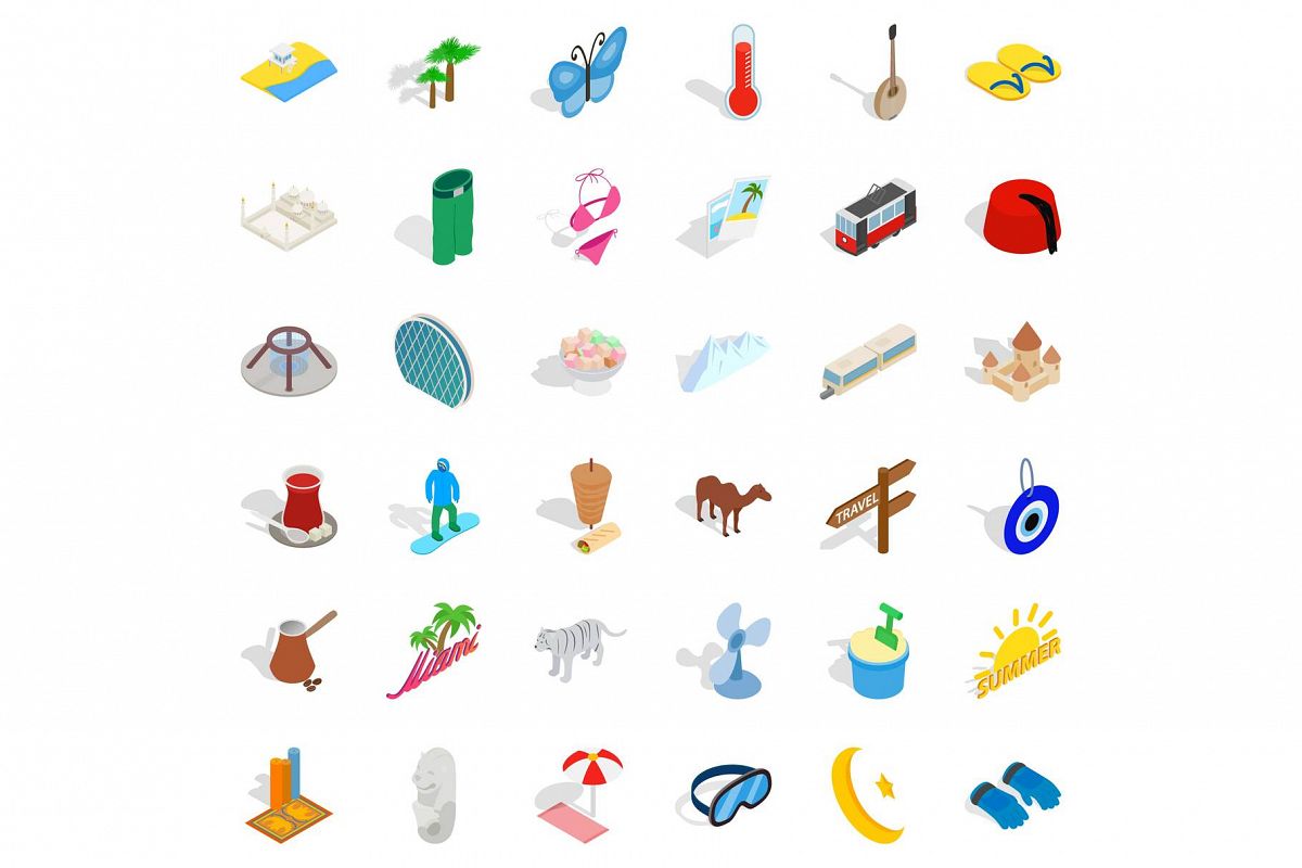 Sea vacation icons set, isometric style example image 1