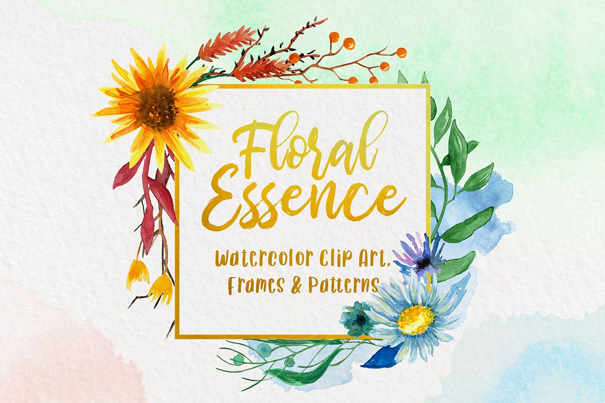 Watercolor Floral Essence Clip Art Pack example image 1
