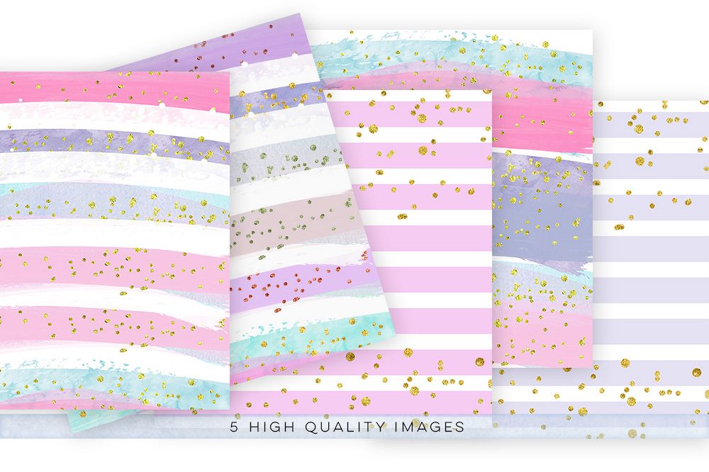 watercolor confetti paper, digital download watercolor confetti paper, watercolor digital paper pack, gold paper pack, rainbow paper example image 1