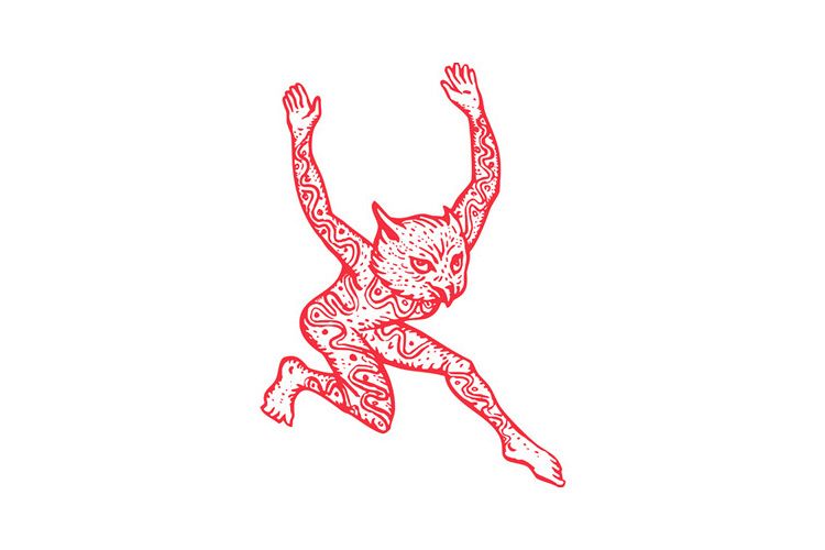 Half Man Half Owl With Tattoos Dancing example image 1