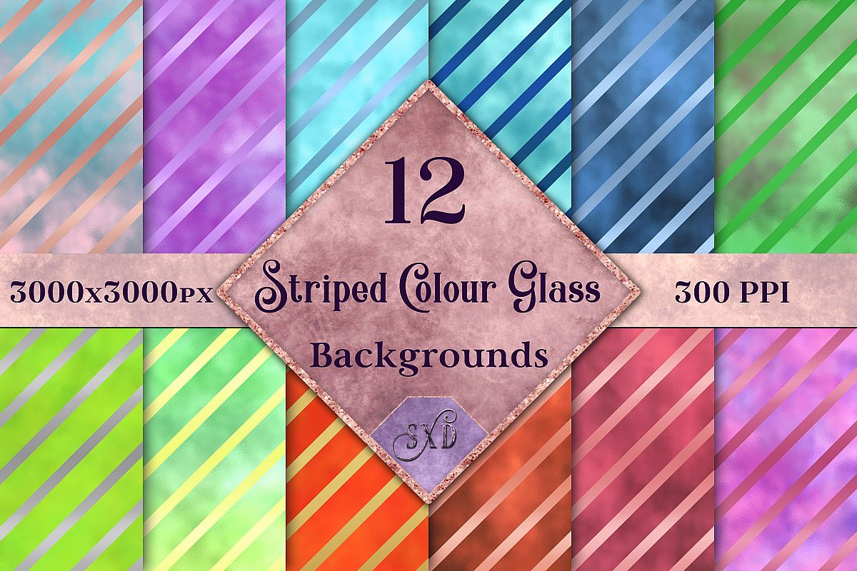 Striped Colour Glass Backgrounds - 12 Image Textures Set example image 1