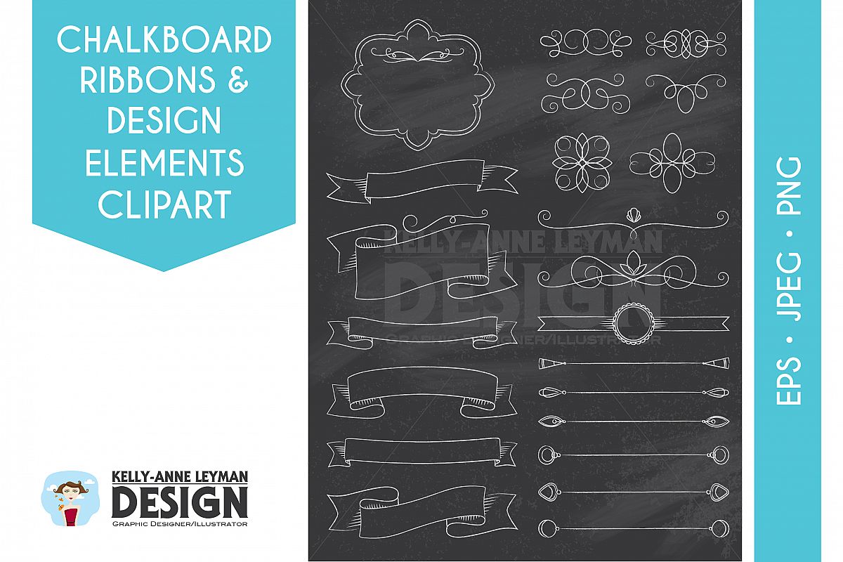 Chalkboard Digital Frames Ribbon Clipart, DIY Invitation example image 1