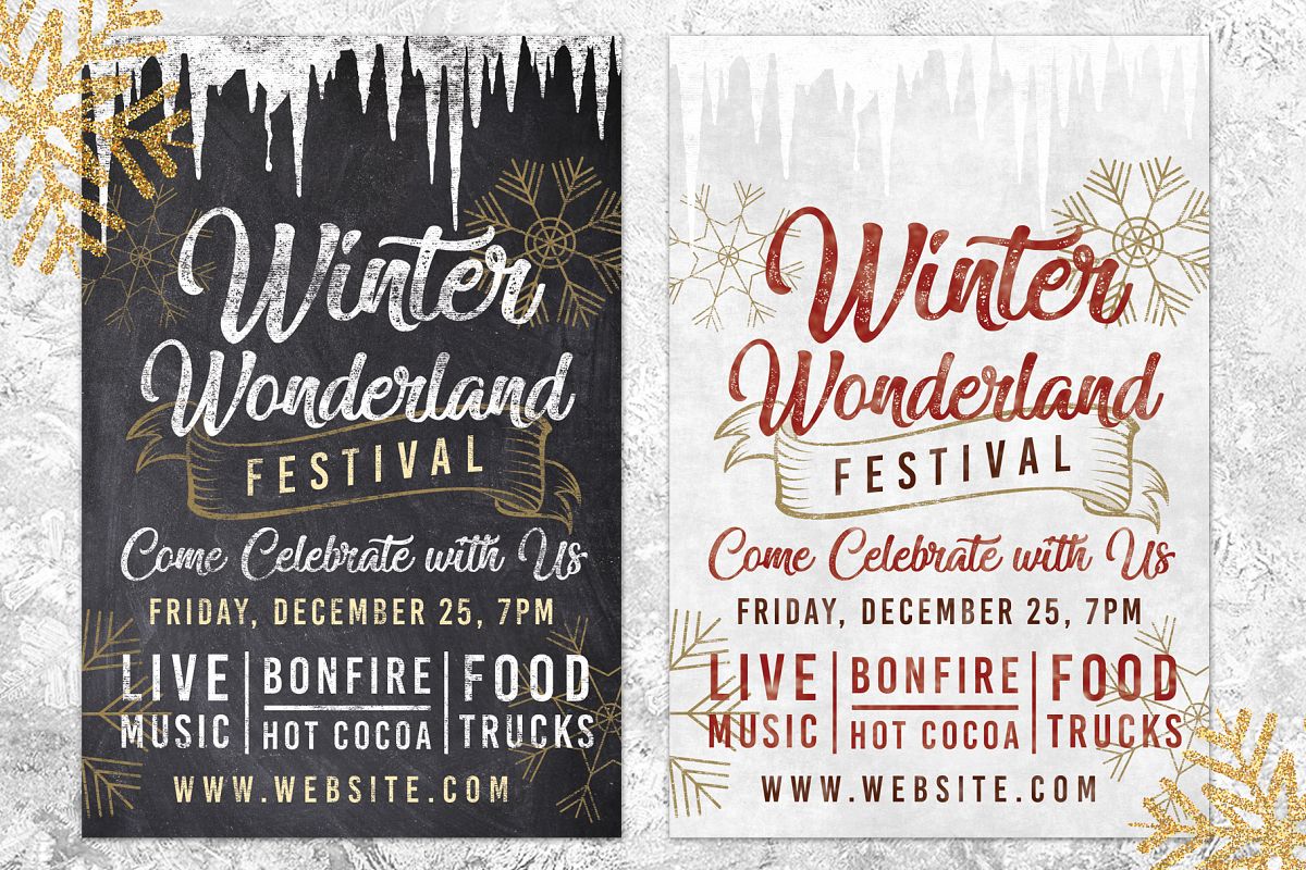 Chalk Christmas Winter Wonderland Holiday Flyer Invite example image 1