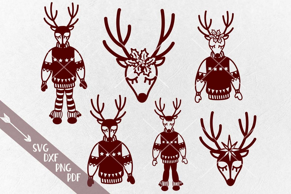 Download Christmas Reindeers bundle Deer Face in Ugly sweater svg ...