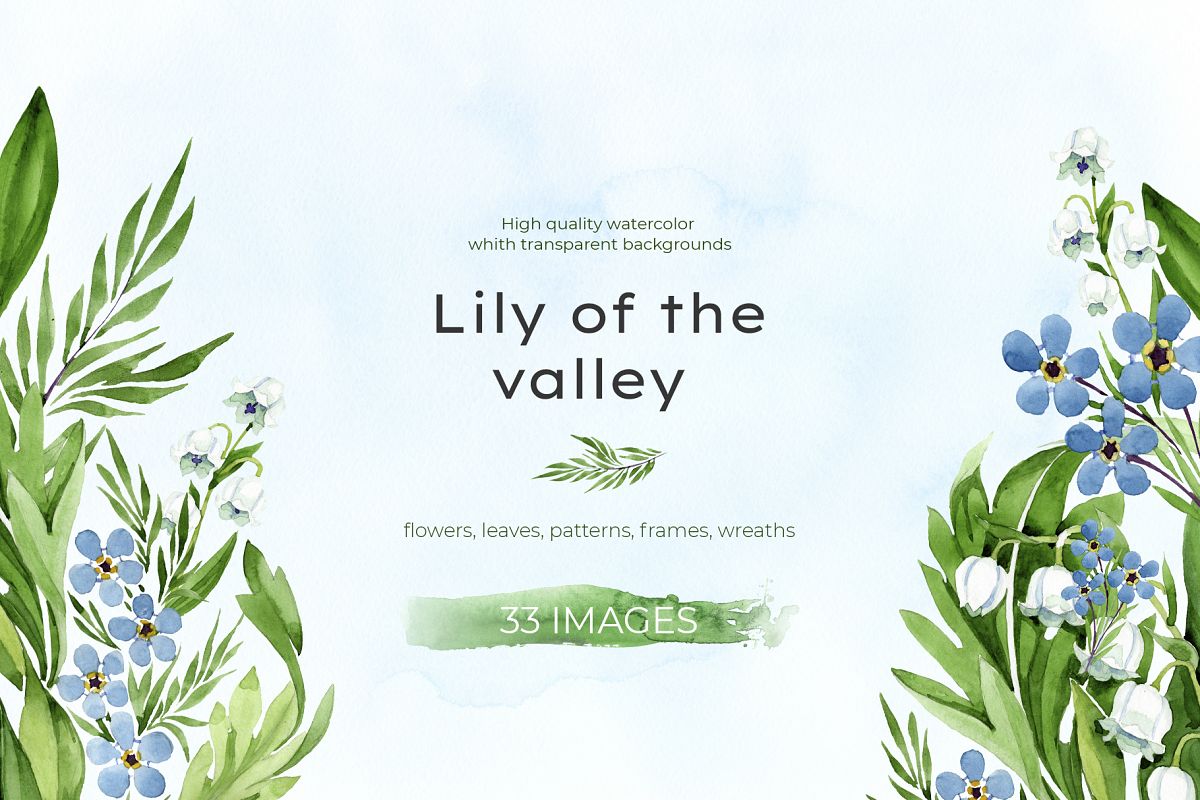 lily of the valley watercolor and forget-me-nots png example image 1