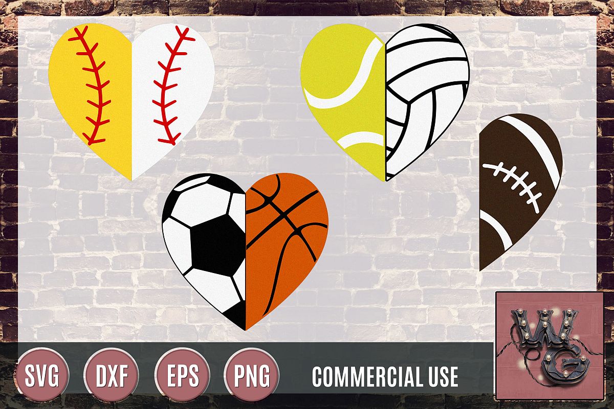 Sports Hearts Divided SVG DXF PNG EPS Commercial example image 1