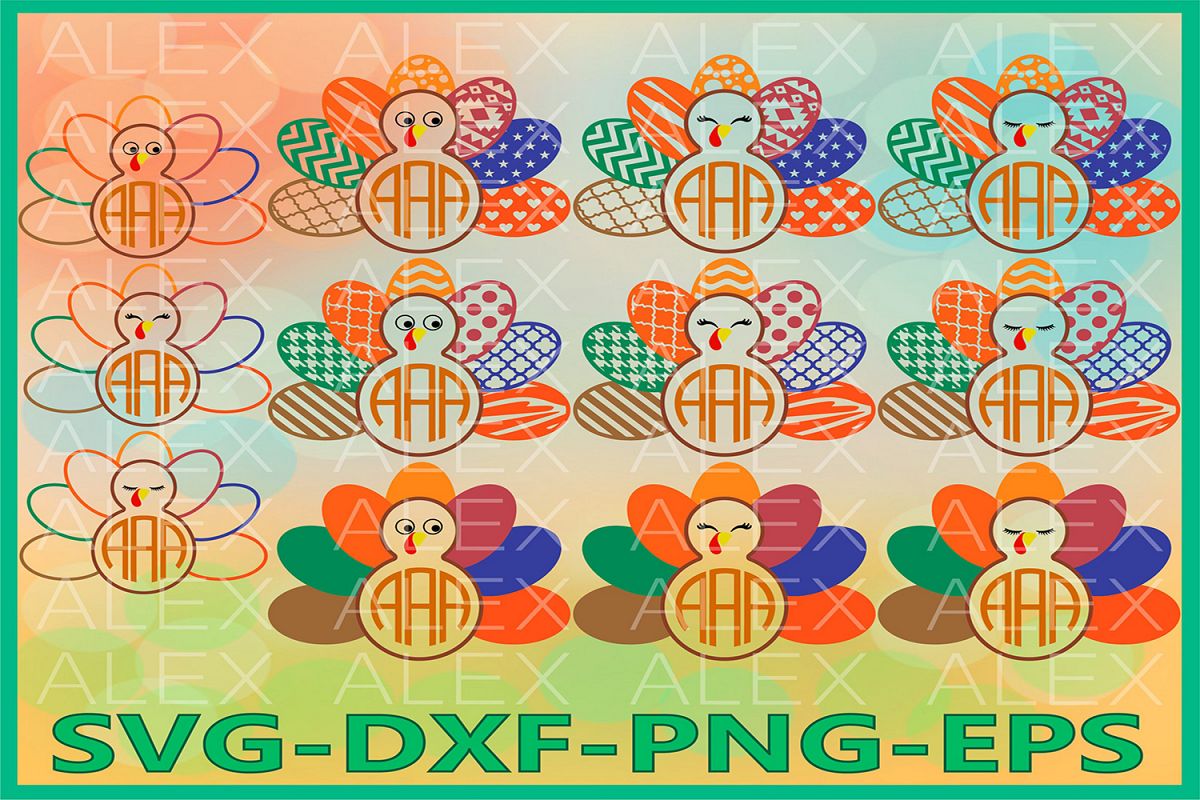 Turkey SVG, Thanksgiving Monogram svg, Turkey Clipart example image 1