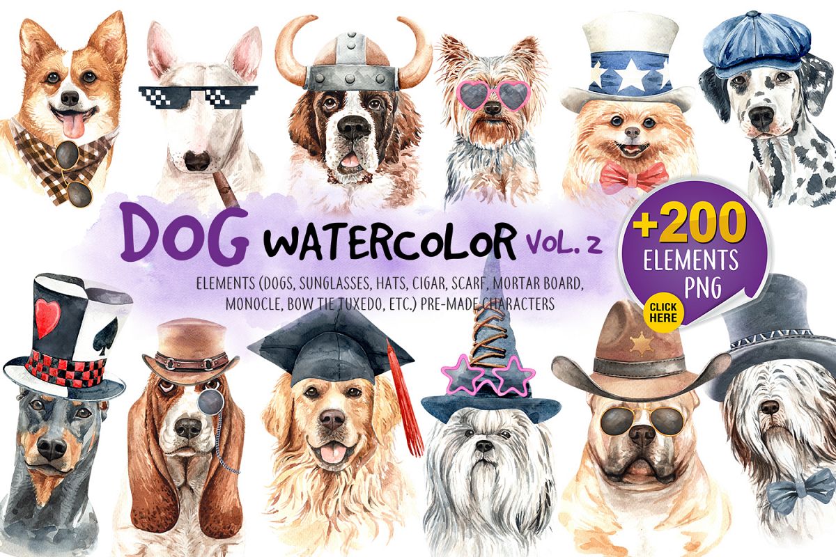 Dog watercolor.Animal Clip art. Dog watercolor painted Vol.2 example image 1